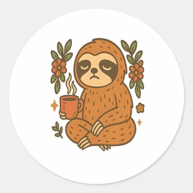 Sloth Playing Guitar Classic Round Sticker (Front)