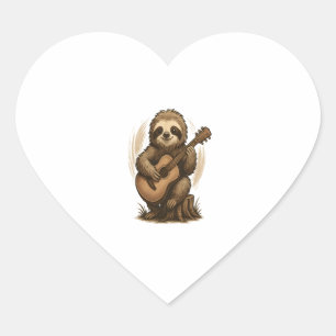 Sloth Playing Guitar Heart Sticker
