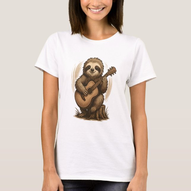 Sloth Playing Guitar T-Shirt (Front)