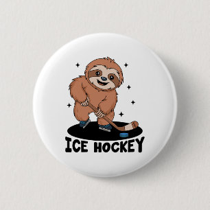 Sloth Playing Ice Hockey Player Sports Athlete Gam 6 Cm Round Badge