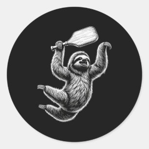 Sloth playing pickleball for pickle ball player classic round sticker