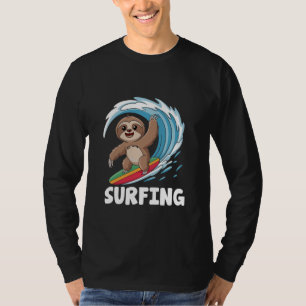 Sloth Playing Surfing Surfer Surf Ocean Wave Water T-Shirt