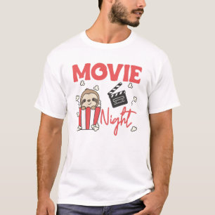 Sloth Popcorn Movie Night Cute Sloth Movies T-Shirt