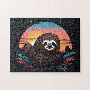 Sloth Portrait With Sunset Jigsaw Puzzle