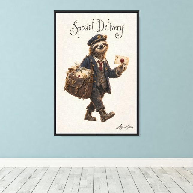 Sloth Postman Canvas Print (Insitu(Wood Floor))