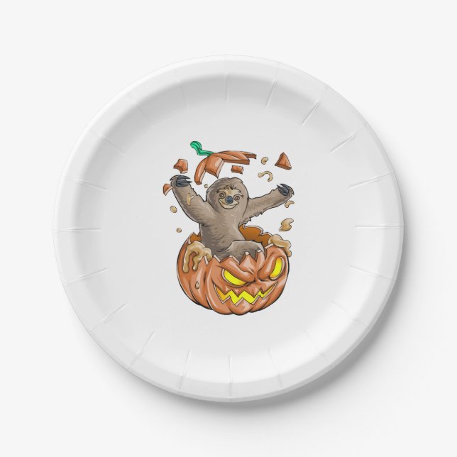 Sloth Pumpkin Halloween Paper Plate (Front)