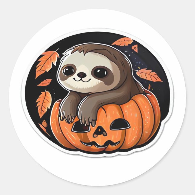 sloth pumpkin Halloween sticker Oversized T-Shirt (Front)