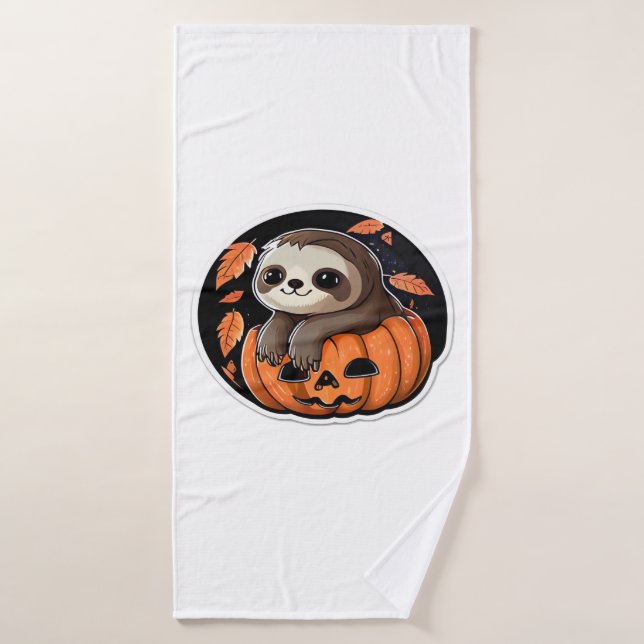 sloth pumpkin Halloween sticker Oversized T-Shirt Bath Towel (Bath Towel)