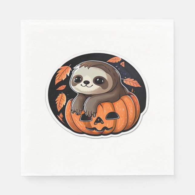 sloth pumpkin Halloween sticker Oversized T-Shirt Napkin (Front)