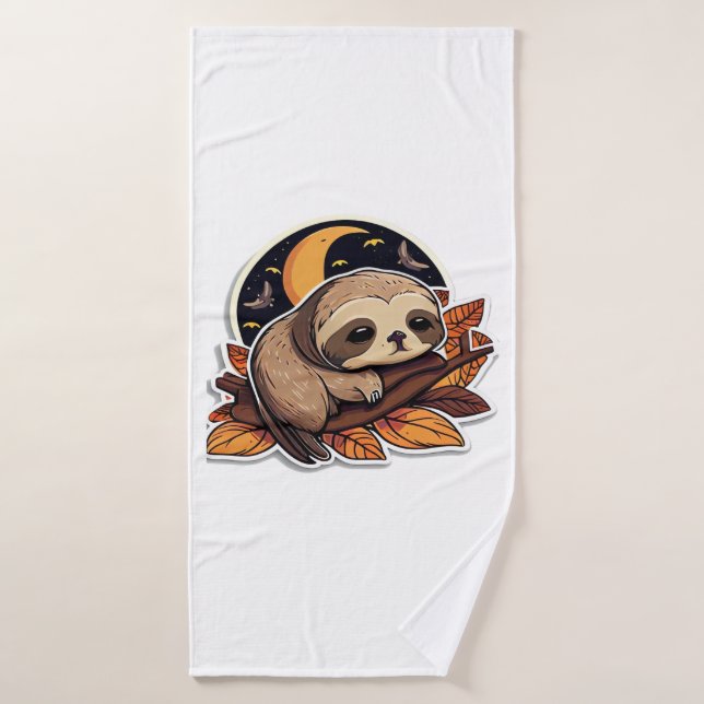 sloth pumpkin Halloween sticker style 2 Classic T- Bath Towel (Bath Towel)