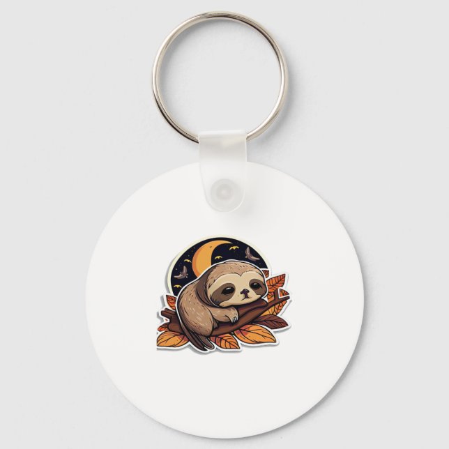 sloth pumpkin Halloween sticker style 2 Classic T- Key Ring (Front)