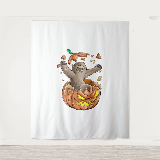 Sloth Pumpkin Halloween Tapestry (Front)