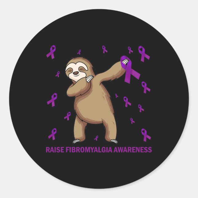 Sloth Purple Ribbon - Raise Fibromyalgia Awareness Classic Round Sticker (Front)