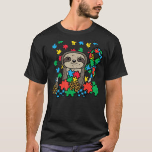 Sloth Puzzle Ribbon Cute Autism Awareness Men Wome T-Shirt