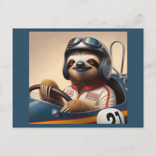Sloth Racecar Driver Postcard