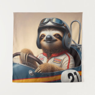 Sloth Racecar Driver Tapestry