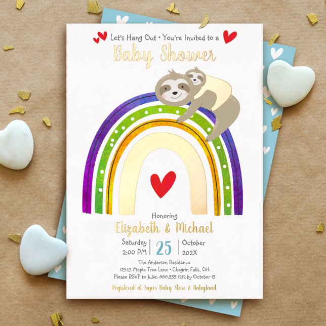 Sloth Rainbow Heart Boy Baby Shower Cute Real Gold (Creator Uploaded)