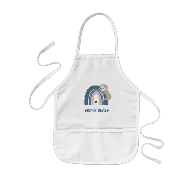 Sloth Rainbow Name Kids Apron (Front)