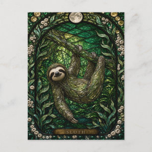 Sloth Rainforest Canopy Illumina Stained Glass Postcard