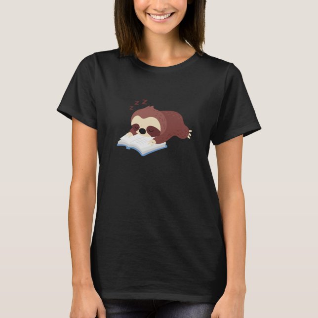 Sloth Reading Falling Asleep Cute Rodent T-Shirt (Front)