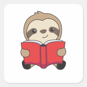 Sloth Reads A Book Reader Rat Cute Sloths Square Sticker