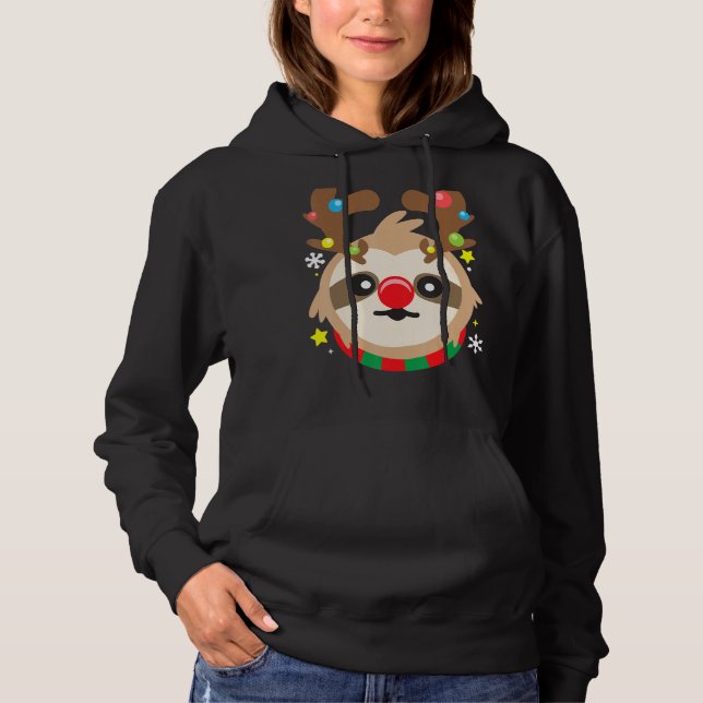 Sloth Reindeer Funny Cute Christmas Hoodie (Front)