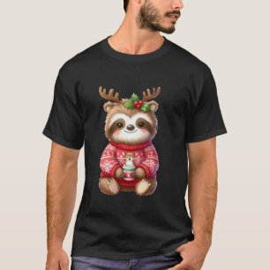 Sloth Reindeer Hat Santa Christmas Funny Sloth Xma T-Shirt