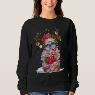 Sloth Reindeer Santa Hat Xmas Lights Christmas Xma Sweatshirt