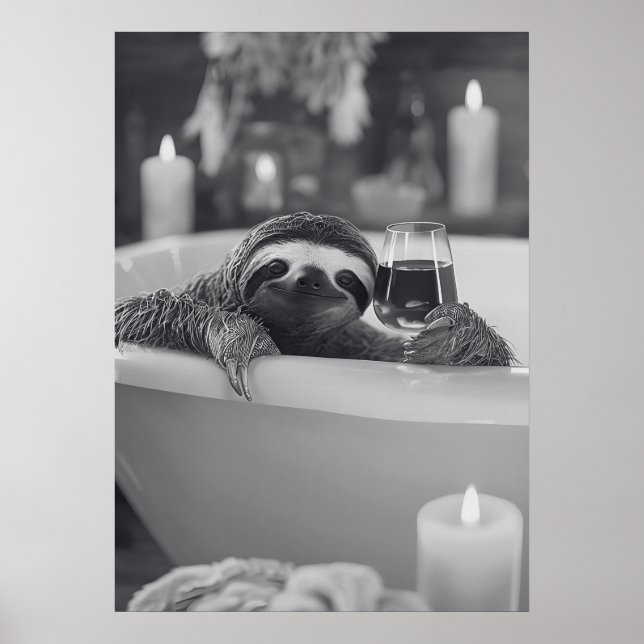 Sloth Relaxing in the Tub Fun Bathroom Poster (Front)