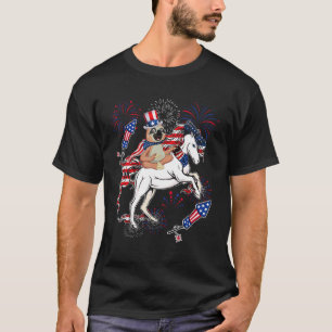 Sloth Ridding Horse American Flag Fireworks  4th J T-Shirt
