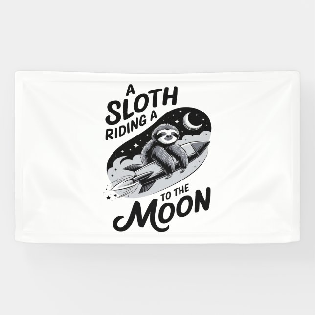 Sloth Riding a Rocket to the Moon Banner (Horizontal)