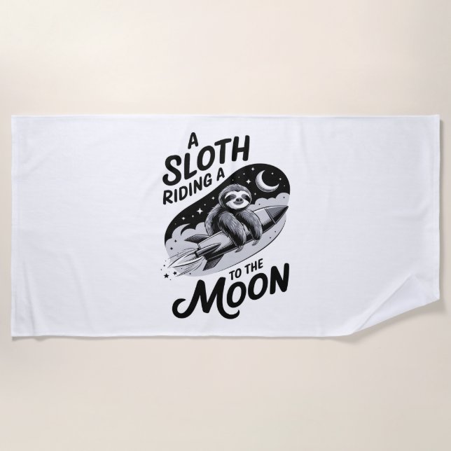 Sloth Riding a Rocket to the Moon Beach Towel (Front)