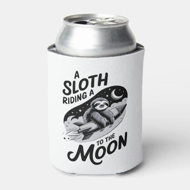 Sloth Riding a Rocket to the Moon Can Cooler (Can Front)