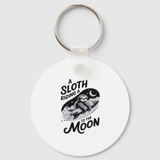Sloth Riding a Rocket to the Moon Key Ring (Front)