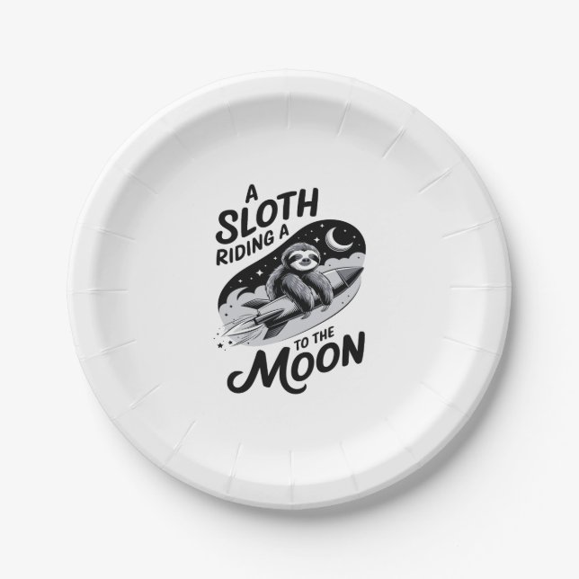 Sloth Riding a Rocket to the Moon Paper Plate (Front)