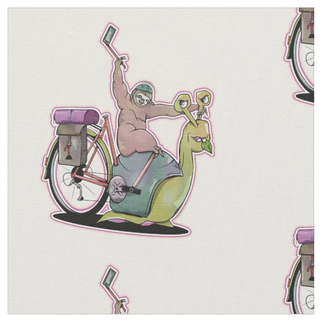 Sloth riding a snail fabric (Close Up)