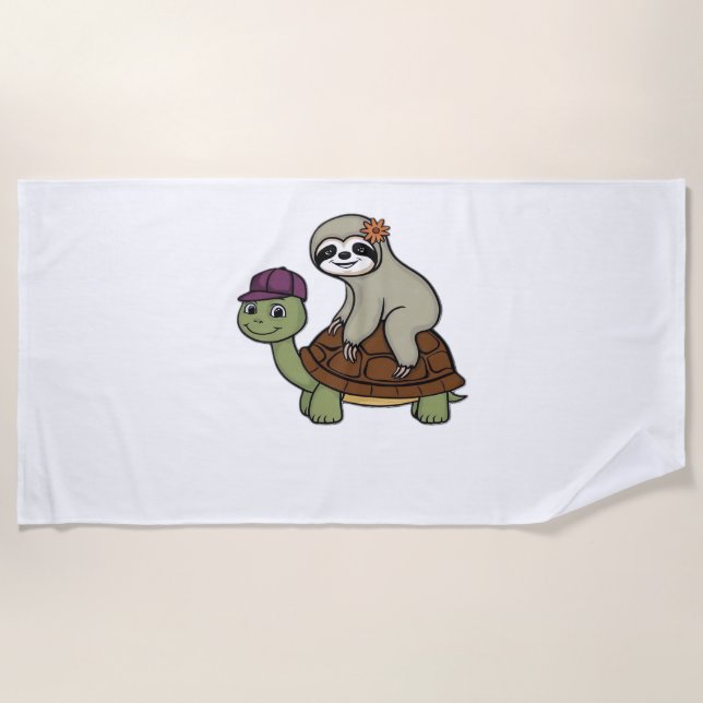 Sloth riding a turtle Classic T-Shirt Beach Towel (Front)