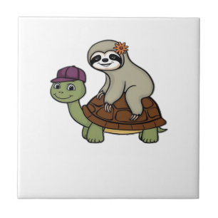 Sloth riding a turtle Classic T-Shirt Ceramic Tile