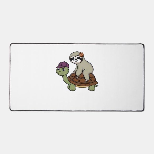 Sloth riding a turtle Classic T-Shirt Desk Mat (Front)