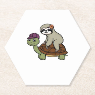 Sloth riding a turtle Classic T-Shirt Paper Coaster