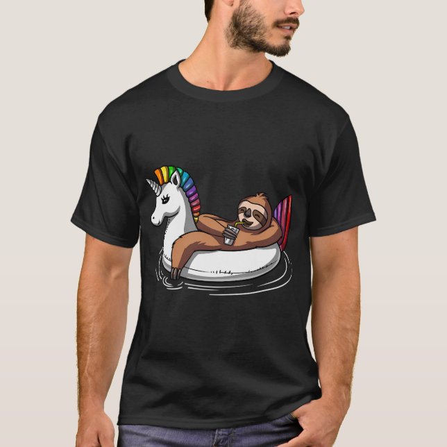 Sloth Riding A Unicorn Float T-Shirt (Front)