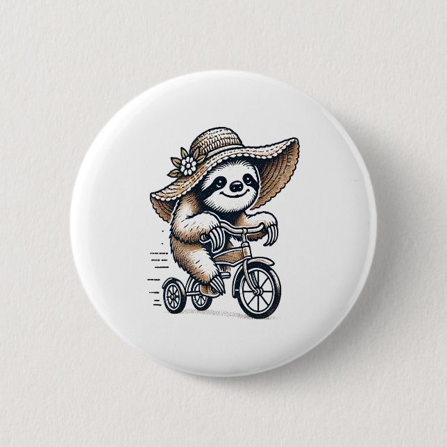 Sloth Riding Bike 6 Cm Round Badge (Front)