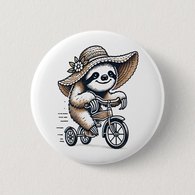 Sloth Riding Bike 6 Cm Round Badge (Front)