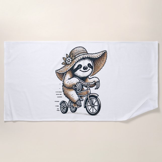 Sloth Riding Bike Beach Towel (Front)