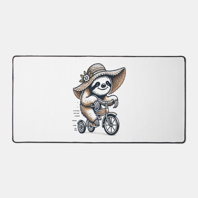 Sloth Riding Bike Desk Mat (Front)