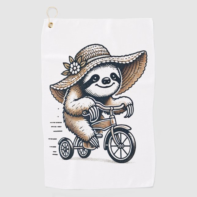 Sloth Riding Bike Golf Towel (Front)