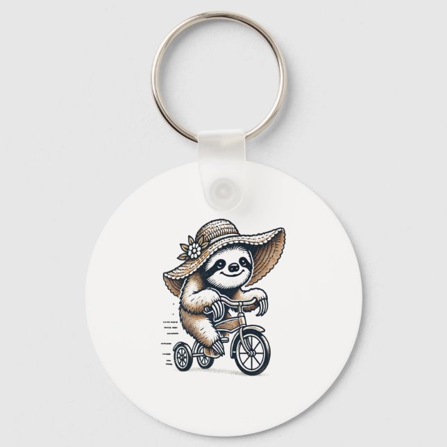 Sloth Riding Bike Key Ring (Front)