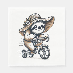 Sloth Riding Bike Napkin