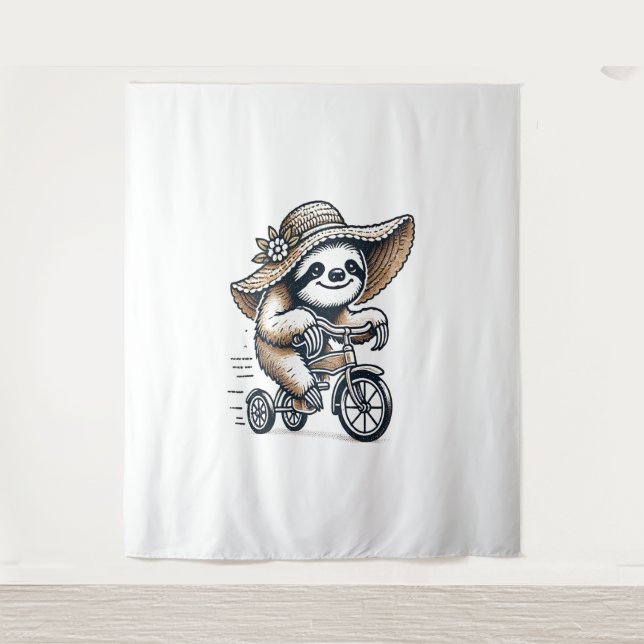 Sloth Riding Bike Tapestry (Front)