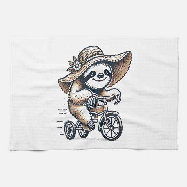 Sloth Riding Bike Tea Towel (Horizontal)